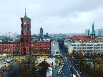 View of clock tower in city