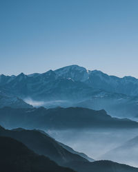 Mount trishul, one of the highest peaks in india as seen from mount chandrashila, uttarakhand, india