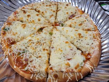 High angle view of bread in plate on table