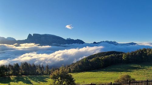 Scenic view of mountains against clear blue sky