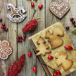 Christmas decorations on wooden table