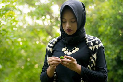 Woman wearing hijab outdoors