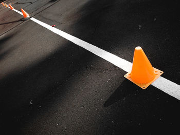 High angle view of traffic cone on road