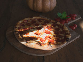 High angle view of pizza on table