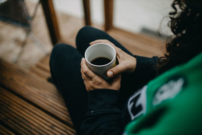 High angle view of coffee cup