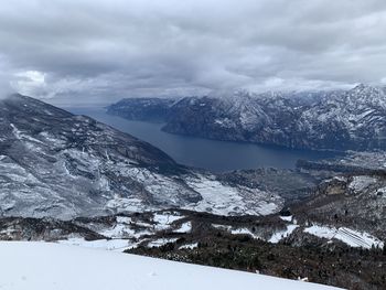 Scenic view of snowcapped mountains against sky