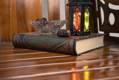 Close-up of wooden table