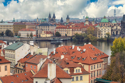 High angle view of buildings in city