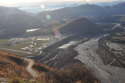 High angle view of mountains against sky