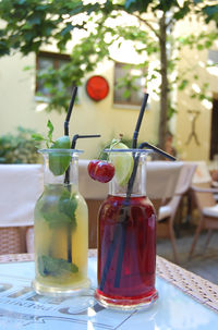 Close-up of drink on glass table