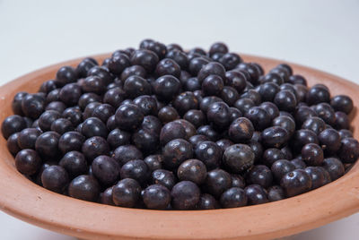 High angle view of açaí in bowl on table