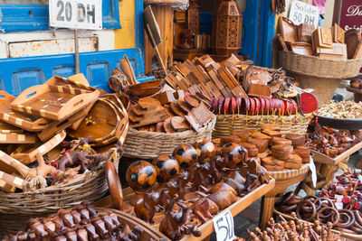 High angle view of food for sale at market stall