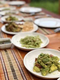 Close-up of meal served on table