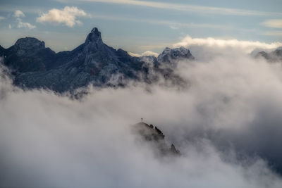 Scenic view of volcanic mountain against sky