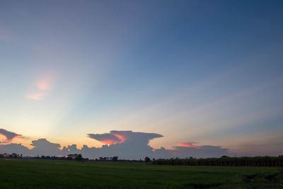 Scenic view of field against sky during sunset