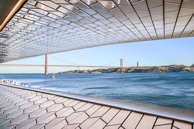 April 25th bridge over tagus river seen through built structure