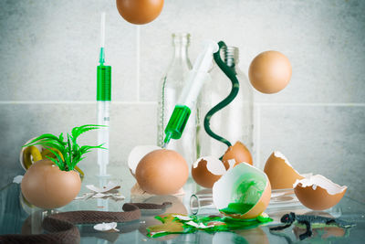 Close-up of eggs on table