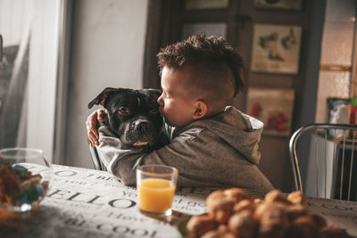 Man and dog at home