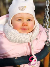 Portrait of cute baby girl in winter