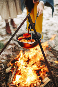 Close-up of bonfire on barbecue grill