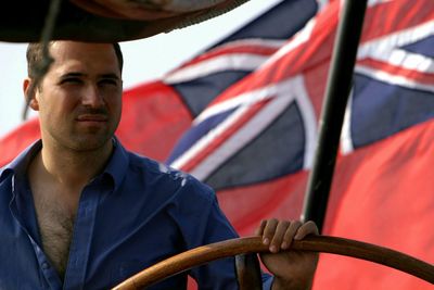 Portrait of man with american flag