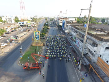 High angle view of city street