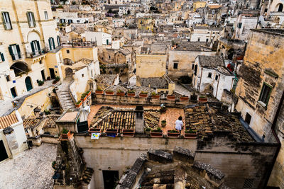 High angle view of buildings in city