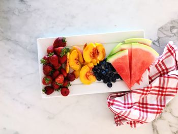 High angle view of fruits in plate