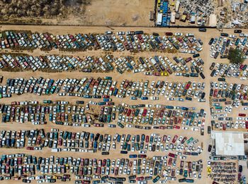 Aerial view of cars parked