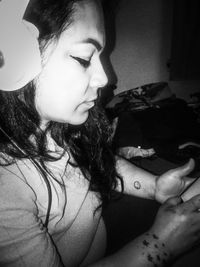 Portrait of beautiful woman at home