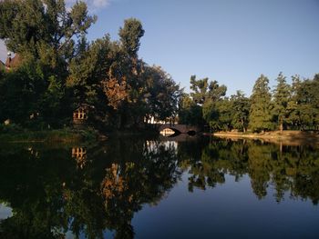 Scenic view of lake against clear sky
