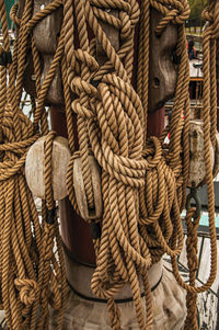 Close-up of rope tied on boat