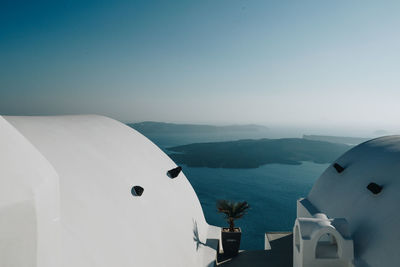 Scenic view of volcano against sky in santorini