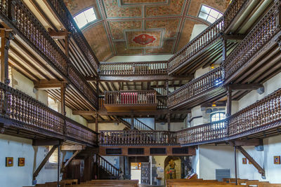 Low angle view of spiral staircase in building