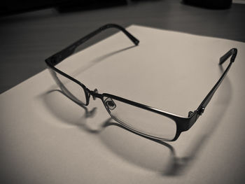 High angle view of eyeglasses on table