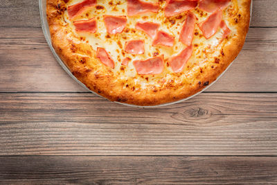 High angle view of pizza on table