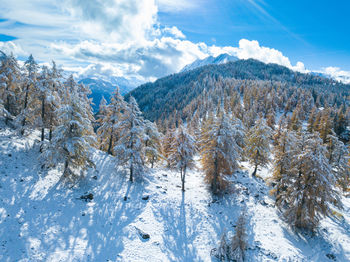 Scenic view of snowcapped mountains against sky