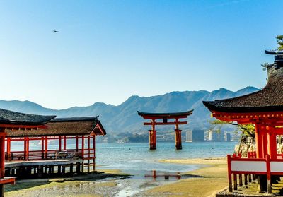 Zen buddhist temple surrounded by mountains