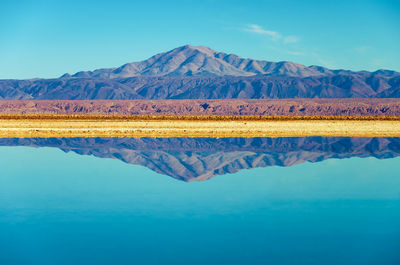 Scenic view of mountains reflecting on calm chaxa lake