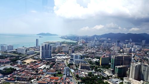 High angle view of cityscape against sky