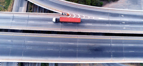 High angle view of train on road