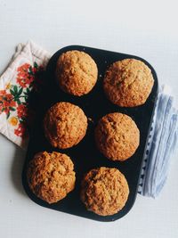 High angle view of cookies in plate on table