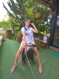 Full length of man playing in park