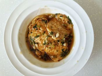High angle view of food served in plate