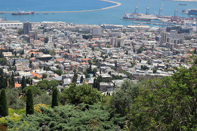 High angle shot of townscape against sky