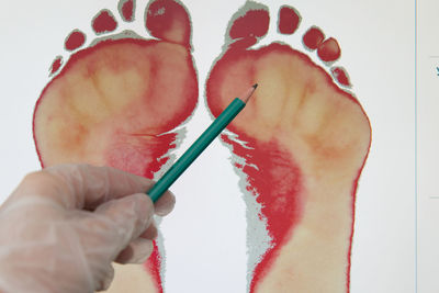 High angle view of woman hand holding red art