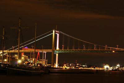 View of suspension bridge at night