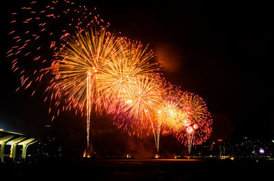 Low angle view of firework display against sky at night