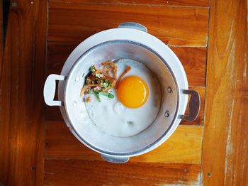 Directly above shot of soup in bowl on table