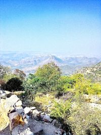 Scenic view of mountains against clear sky